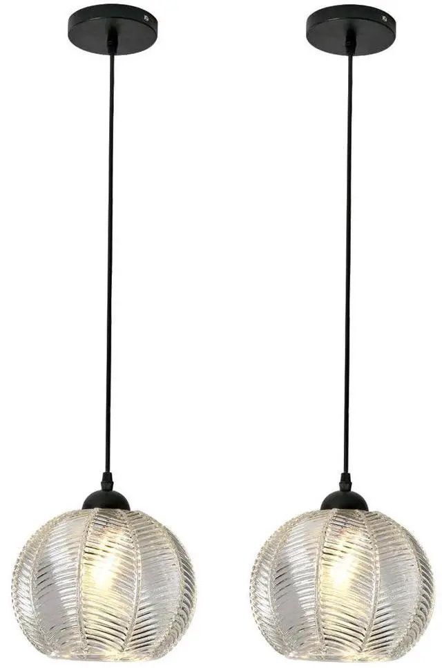 Main image of Clear Pendant Light fixtures Glass Globe Pendant Lights with 8.66" Ribbed Glass Shade Mid Century Modern Ceiling Hanging Light for Bedroom Living Dining Room Kitchen Island
