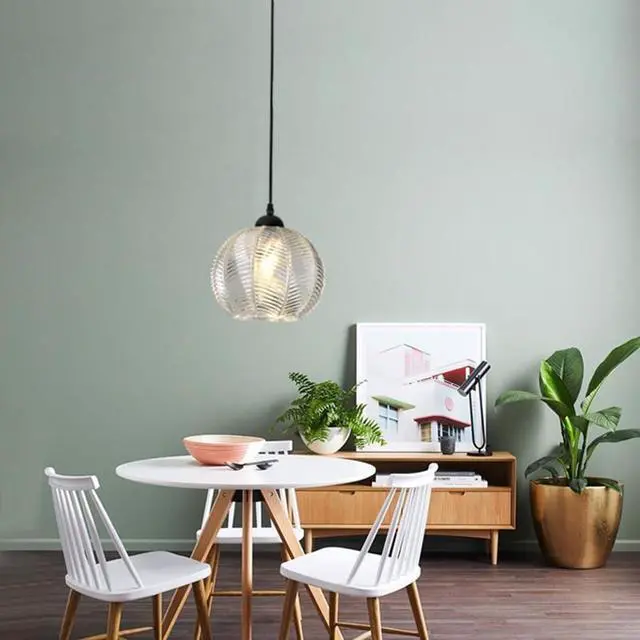 Alt view image 6 of 7 - Clear Pendant Light fixtures Glass Globe Pendant Lights with 8.66" Ribbed Glass Shade Mid Century Modern Ceiling Hanging Light for Bedroom Living Dining Room Kitchen Island