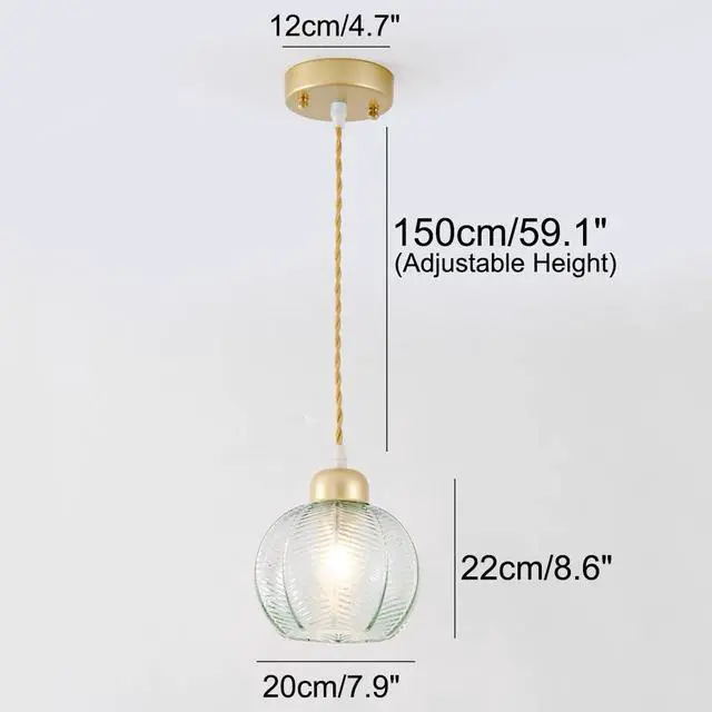 Alt view image 2 of 7 - Mid Century Pendant Lights Glass Globe Pendant Light fixtures Gold Vintage 1-Lights Green Ribbed Hand Blown Glass Shade Modern Ceiling Pendant Lighting for Kitchen Island Dining Room