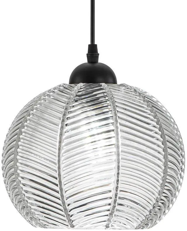 Main image of Glass Globe Pendant Light fixtures Clear Glass Pendant Lights Kitchen Island Black 1-Lights Ceiling Hanging Lights with Ribbed Hand Blown Shade Mid Century Modern Hanging Lighting