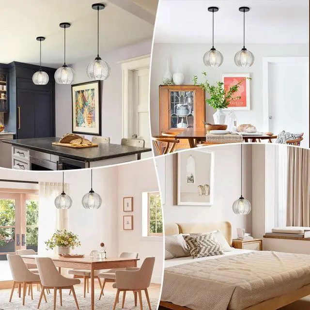 Alt view image 5 of 7 - Glass Globe Pendant Light fixtures Clear Glass Pendant Lights Kitchen Island Black 1-Lights Ceiling Hanging Lights with Ribbed Hand Blown Shade Mid Century Modern Hanging Lighting