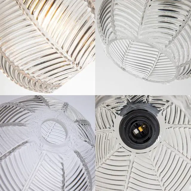 Alt view image 7 of 7 - Glass Globe Pendant Light fixtures Clear Glass Pendant Lights Kitchen Island Black 1-Lights Ceiling Hanging Lights with Ribbed Hand Blown Shade Mid Century Modern Hanging Lighting