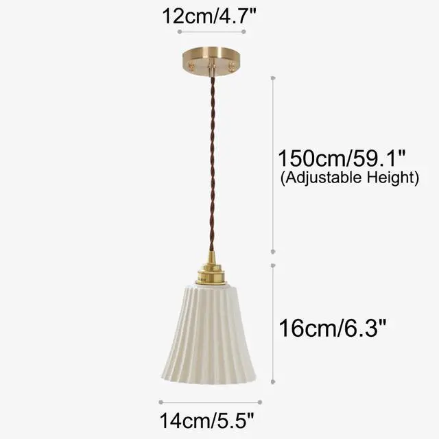 Alt view image 2 of 7 - White Pendant Light Ceramic Pendant Lights Fixtures Kitchen Island Ceiling Hanging Light with Ribbed Glass Shade Industrial Vintage Pendant Lighting for Dining Living Room Hallway