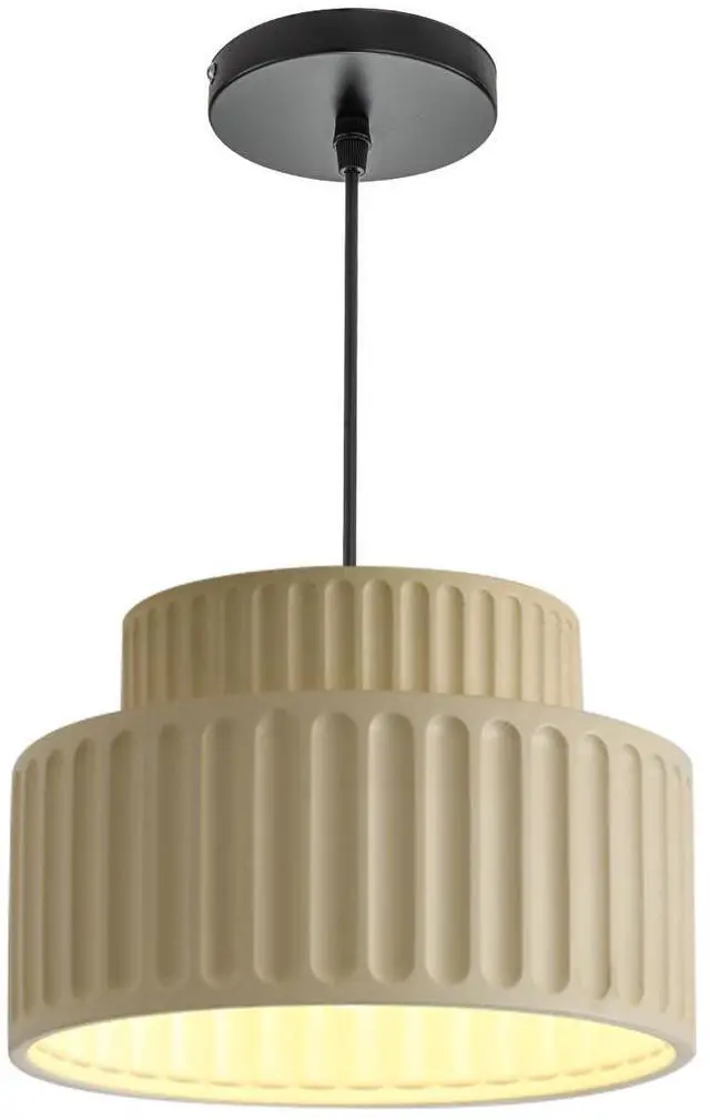 Main image of Nordic Pendant Light Fixture Mid Century Modern Pendant Lamp 2-Layer Round Light with White Striped Resin Shade Black Ceiling Pendant Lighting Dining Room Kitchen Island Farmhouse