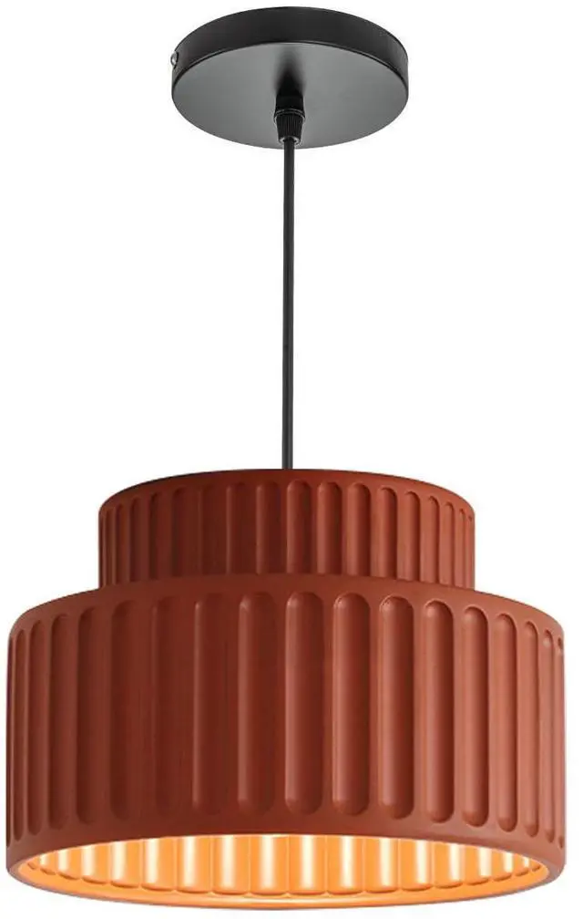 Main image of Nordic Modern Pendant Light Fixture Mid Century Pendant Lamp 2-Layer Round Light with Striped Resin Shade Black Ceiling Pendant Lighting for Dining Room Kitchen Island Farmhouse (Red)