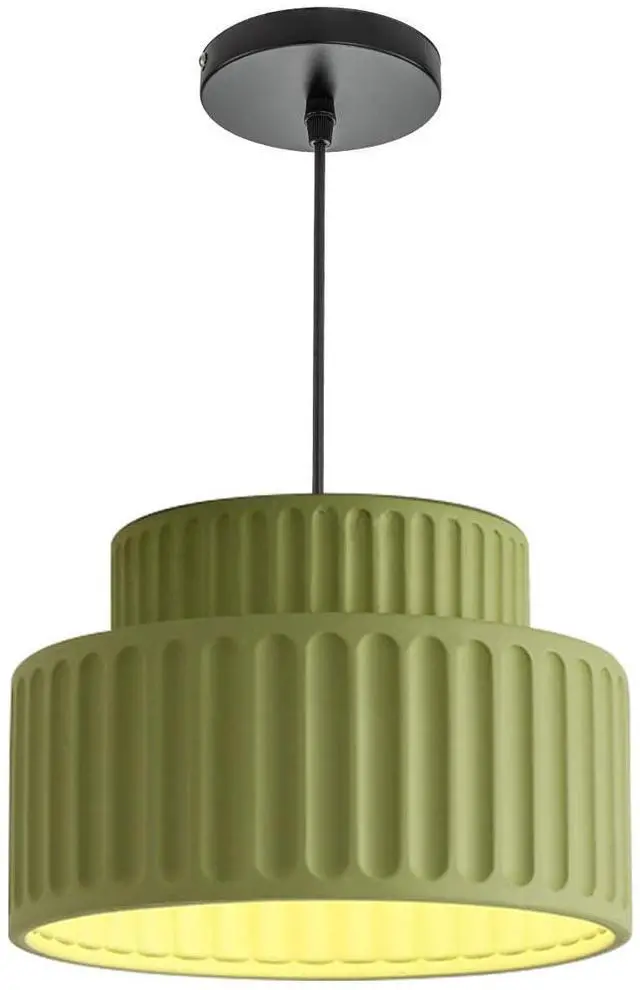 Main image of Nordic Modern Green Pendant Light Fixture Resin Pendant Lamp 2-Layer Round Light with Striped Shade Mid Century Black Ceiling Pendant Lighting Dining Room Kitchen Island Farmhouse