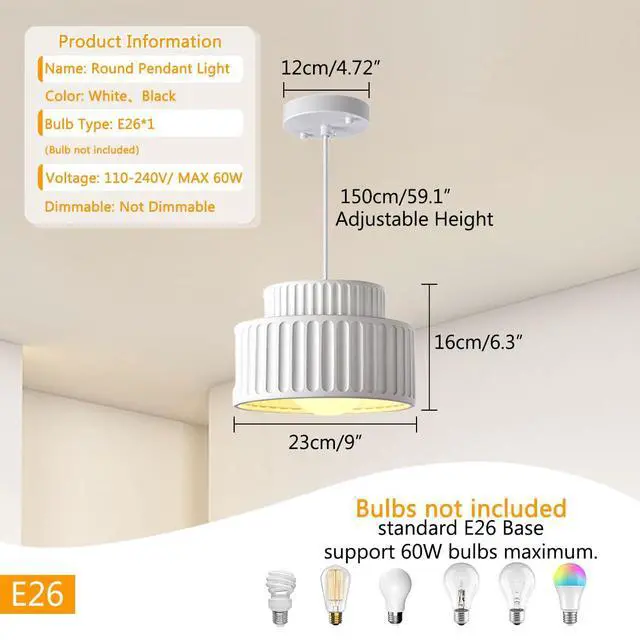 Alt view image 2 of 7 - Vintage Pendant Light Fixture Nordic Modern Hanging Lights 2-Layer Round Resin Shade White Finish Single Mid Century Flush Mount Ceiling Light Kitchen Farmhouse Pendant Lights