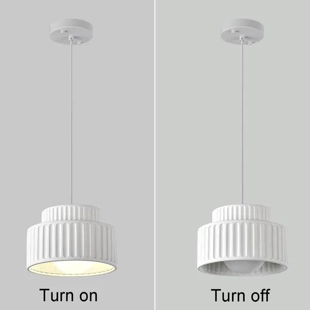 Alt view image 5 of 7 - Vintage Pendant Light Fixture Nordic Modern Hanging Lights 2-Layer Round Resin Shade White Finish Single Mid Century Flush Mount Ceiling Light Kitchen Farmhouse Pendant Lights