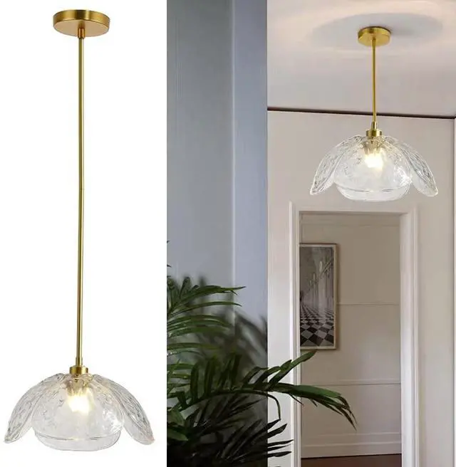 Main image of Glass Pendant Light Kitchen Island Clear Glass Pendant Light fixtures Mid Century Modern Hanging Lights with Beautiful Clear Petal Shape Adjustable Rod for Living Dining Room Hallway