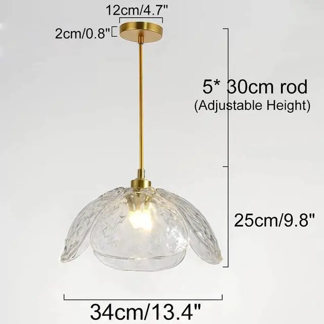 Alt view image 2 of 7 - Glass Pendant Light Kitchen Island Clear Glass Pendant Light fixtures Mid Century Modern Hanging Lights with Beautiful Clear Petal Shape Adjustable Rod for Living Dining Room Hallway