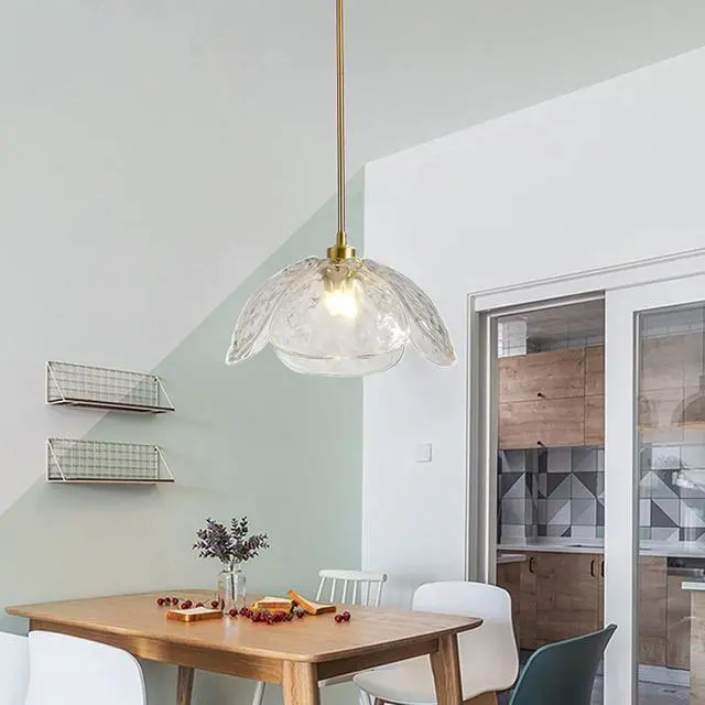 Alt view image 3 of 7 - Glass Pendant Light Kitchen Island Clear Glass Pendant Light fixtures Mid Century Modern Hanging Lights with Beautiful Clear Petal Shape Adjustable Rod for Living Dining Room Hallway