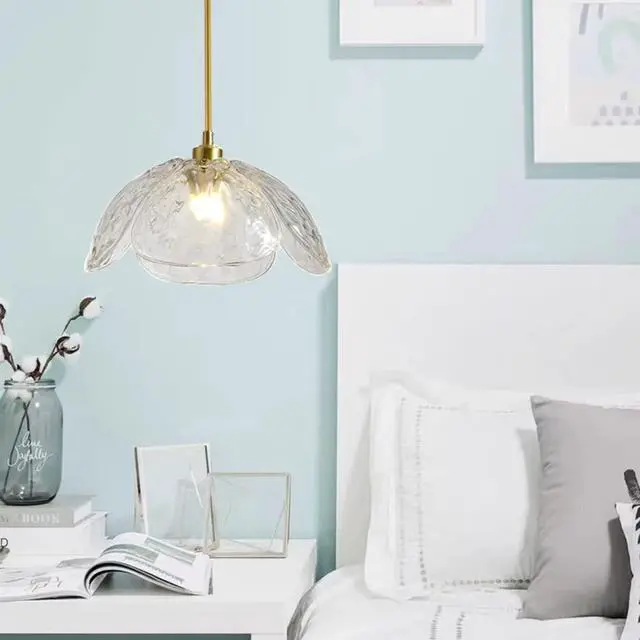 Alt view image 4 of 7 - Glass Pendant Light Kitchen Island Clear Glass Pendant Light fixtures Mid Century Modern Hanging Lights with Beautiful Clear Petal Shape Adjustable Rod for Living Dining Room Hallway