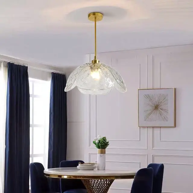 Alt view image 6 of 7 - Glass Pendant Light Kitchen Island Clear Glass Pendant Light fixtures Mid Century Modern Hanging Lights with Beautiful Clear Petal Shape Adjustable Rod for Living Dining Room Hallway