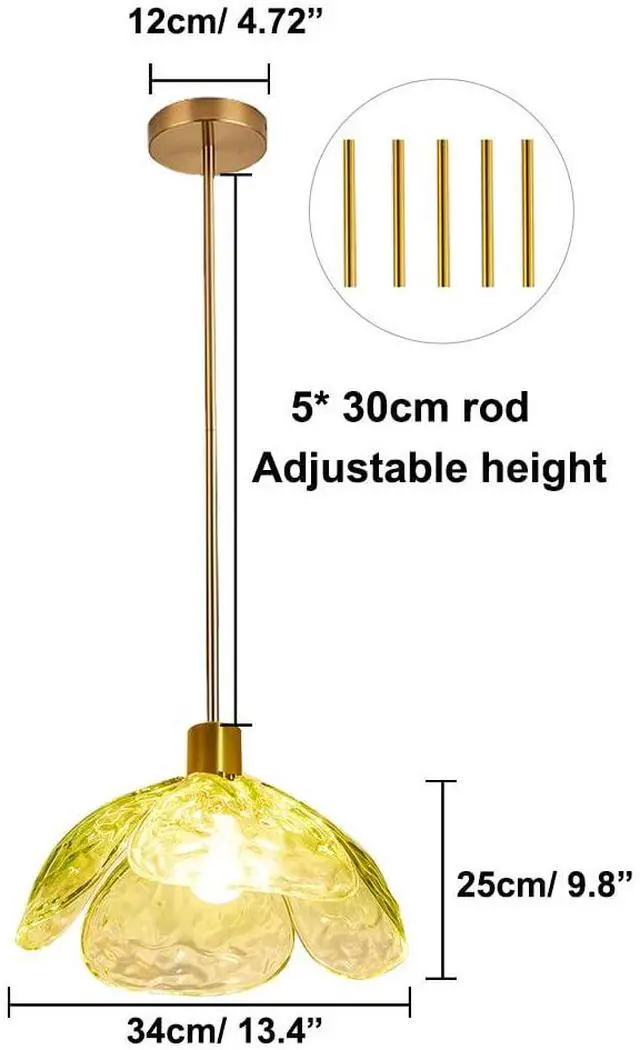 Alt view image 6 of 7 - Gold Pendant Light Fixtures 1-Light Green Glass Ceiling Pendant Light Beautiful Petal Shape Modern Chandelier Hanging Light for Kitchen Island Living Dining Room Hallway (Green)