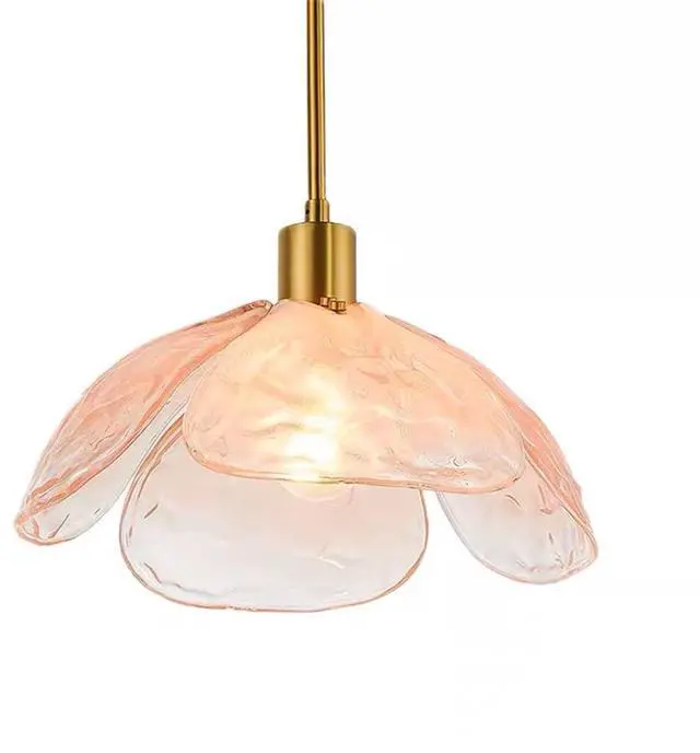 Main image of Glass Hanging Light Fixtures Pink Pendant Lights Mid Century Modern Ceiling Pendant Light Beautiful Petal Shape,with Gold Adjustable Hanging Rod for Kitchen Island Living Dining Room