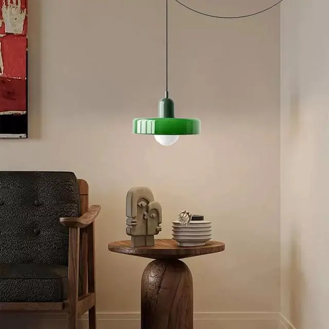 Alt view image 4 of 7 - Green Plug in Pendant Light Glass Hanging Lamp Plug in Cord Vintage Modern Style Kitchen Island Pendant Lights with 14.7ft Cord On/Off Switch Mid Century Pendant lamp for Living Room