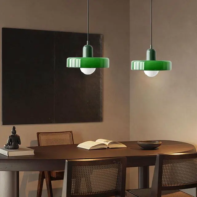 Alt view image 6 of 7 - Green Plug in Pendant Light Glass Hanging Lamp Plug in Cord Vintage Modern Style Kitchen Island Pendant Lights with 14.7ft Cord On/Off Switch Mid Century Pendant lamp for Living Room