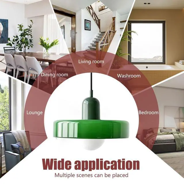 Alt view image 7 of 7 - Green Plug in Pendant Light Glass Hanging Lamp Plug in Cord Vintage Modern Style Kitchen Island Pendant Lights with 14.7ft Cord On/Off Switch Mid Century Pendant lamp for Living Room