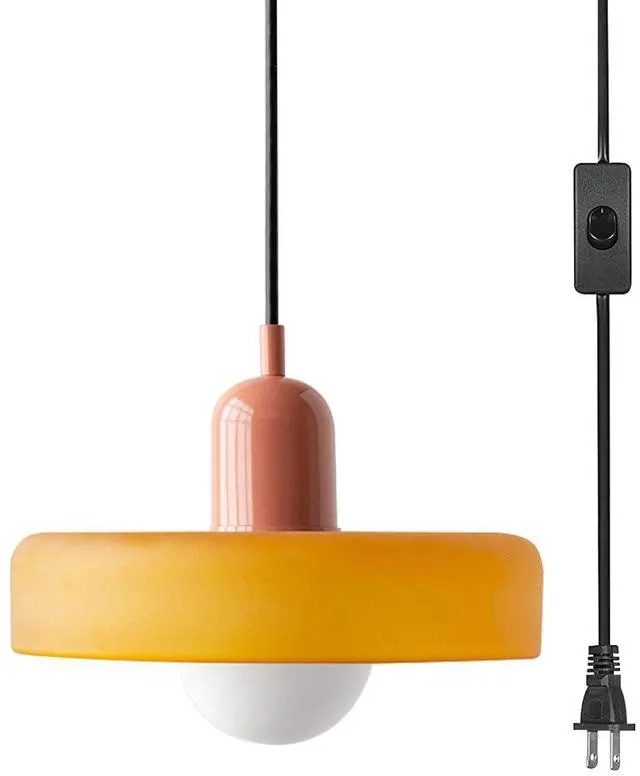 Main image of Orange Plug in Pendant Light Glass Hanging Lamp with Plug-in Cord | Modern Plug in Pendant Lights with 14.7ft Cord On/Off Switch Vintage 9.84inch E26 Base Dining Room Farmhouse Kitchen Island