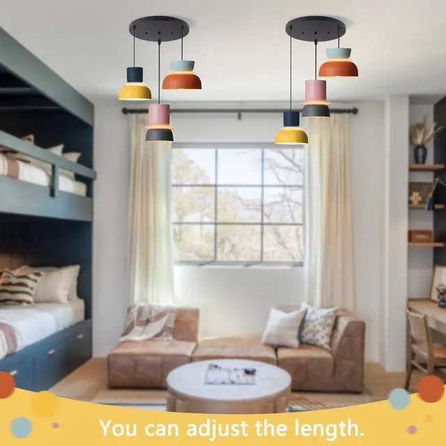 Alt view image 4 of 7 - Nordic Chandelier Colorful Pendant Light Nordic Modern Pendant Lights Mid Century Chandelier Light Fixture with Macaron Color Barn Shade Adjustable Cord Pendant Lighting Dining Room