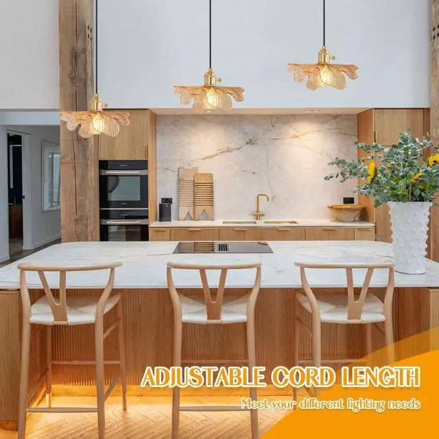 Alt view image 4 of 7 - Small Vintage Glass Pendant Light fixtures, Flower Pendant Light 5.9 Amber Glass Shade, Gold Mid Century Modern Ceiling Light, Adjustable Cord Hanging Light Dining Room Kitchen