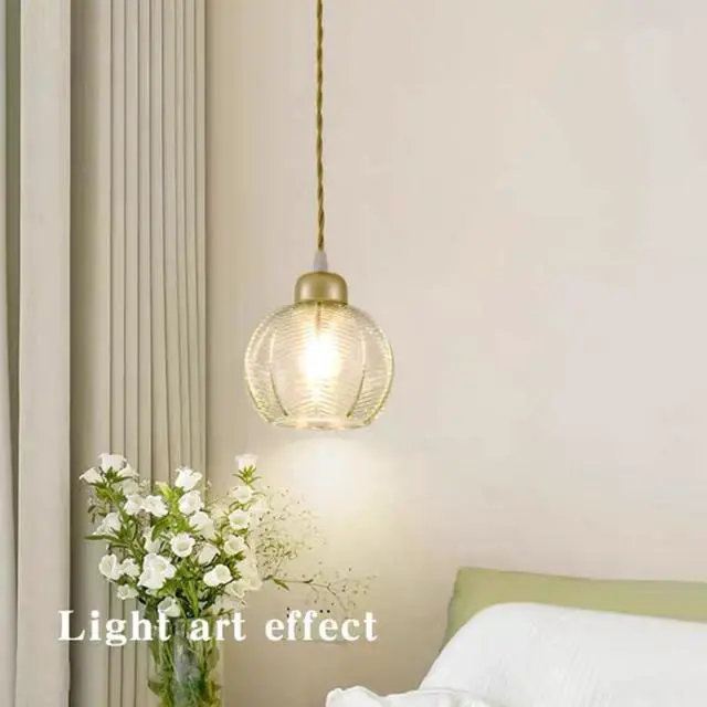 Alt view image 5 of 7 - Mid Century Pendant Lights Glass Globe Pendant Light fixtures Gold Vintage 1-Lights Green Ribbed Hand Blown Glass Shade Modern Ceiling Pendant Lighting for Kitchen Island Dining Room