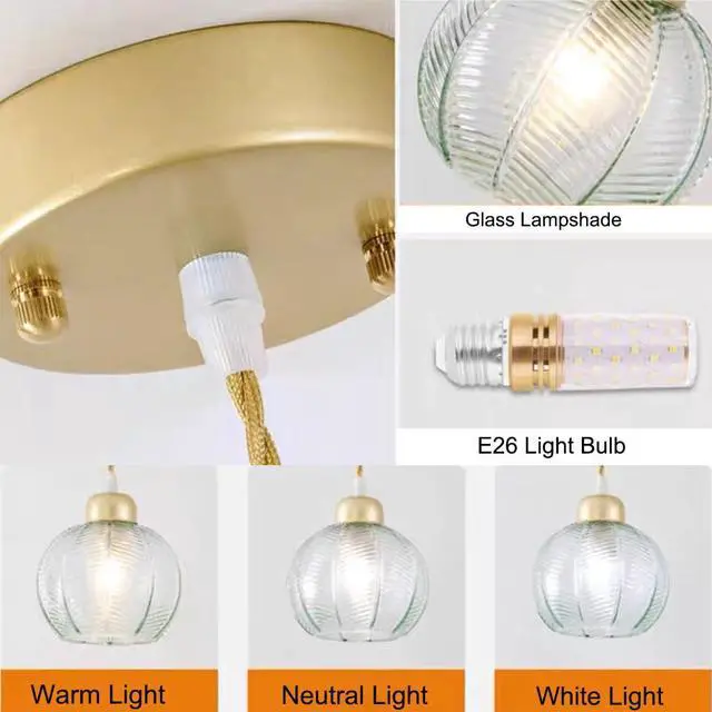Alt view image 6 of 7 - Mid Century Pendant Lights Glass Globe Pendant Light fixtures Gold Vintage 1-Lights Green Ribbed Hand Blown Glass Shade Modern Ceiling Pendant Lighting for Kitchen Island Dining Room