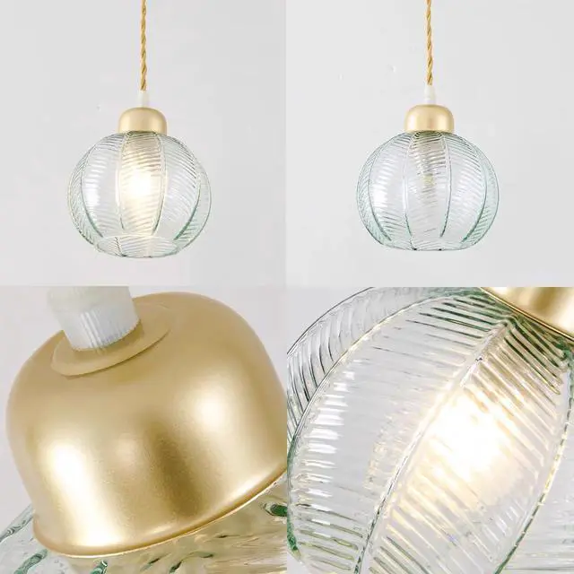 Alt view image 7 of 7 - Mid Century Pendant Lights Glass Globe Pendant Light fixtures Gold Vintage 1-Lights Green Ribbed Hand Blown Glass Shade Modern Ceiling Pendant Lighting for Kitchen Island Dining Room