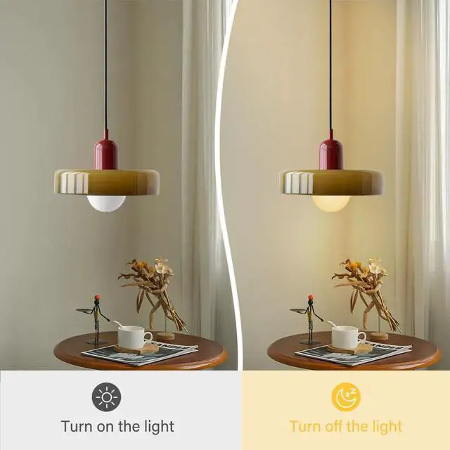 Alt view image 3 of 7 - Plug Hanging Lamp Green Glass Pendant Light Plug in Cord Modern Kitchen Island Plug Pendant Lights with Cord On/Off Switch Mid Century Plug in Pendant lamp for Dining Room