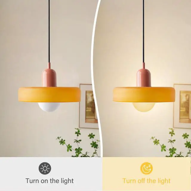 Alt view image 3 of 7 - Orange Plug in Pendant Light Glass Hanging Lamp with Plug-in Cord | Modern Plug in Pendant Lights with 14.7ft Cord On/Off Switch Vintage 9.84inch E26 Base Dining Room Farmhouse Kitchen Island
