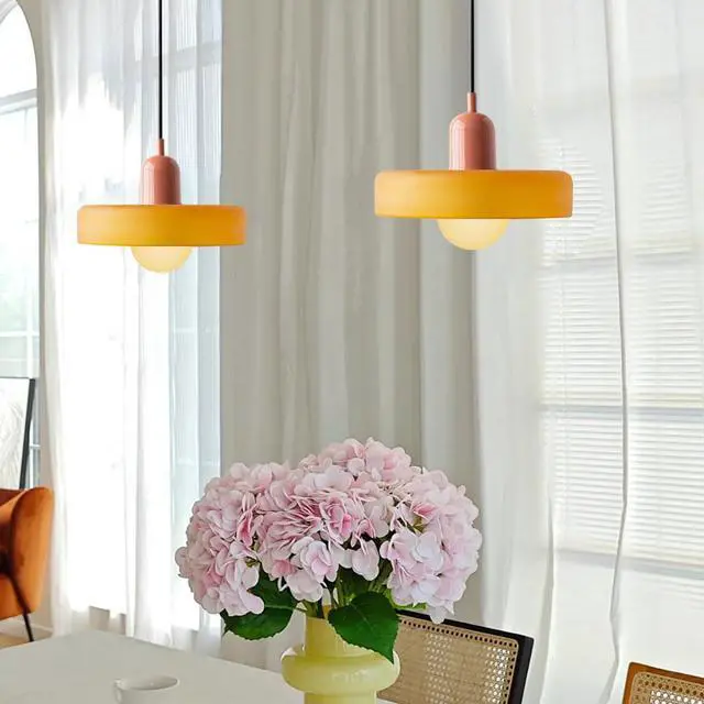 Alt view image 6 of 7 - Orange Plug in Pendant Light Glass Hanging Lamp with Plug-in Cord | Modern Plug in Pendant Lights with 14.7ft Cord On/Off Switch Vintage 9.84inch E26 Base Dining Room Farmhouse Kitchen Island