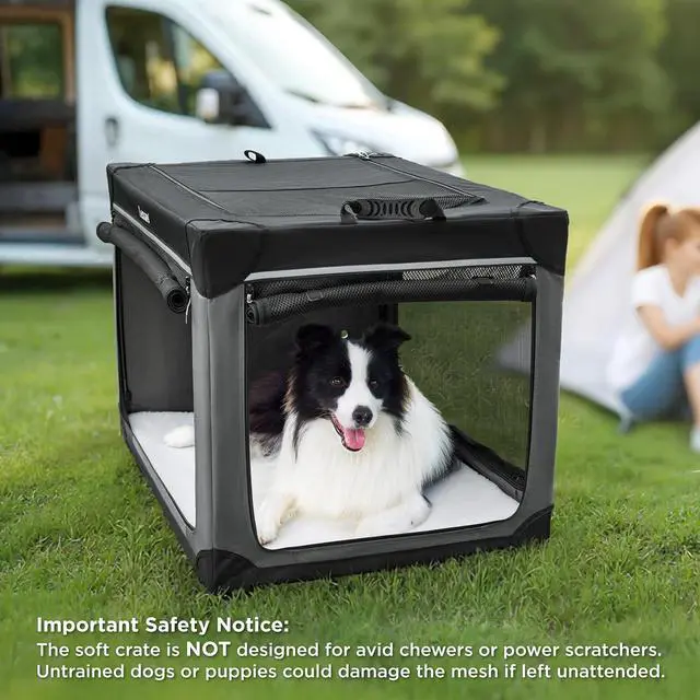 Alt view image 7 of 7 - Lesure Today Show Soft Collapsible Dog Crates for Large Dogs, 36in Black | Portable Travel Camping Pet Kennel, 4-door, Indoor and Outdoor Use, Easy to Set Up and Fold, For Large Breeds Up to 70 lbs