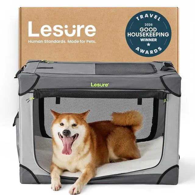 Main image of Lesure Today Show Soft Collapsible Dog Crates for Medium Dogs, 30in Grey | Portable Travel Camping Pet Kennel, 4-door, Indoor and Outdoor Use, Easy to Set Up and Fold, For Medium Breeds Up to 50 lbs