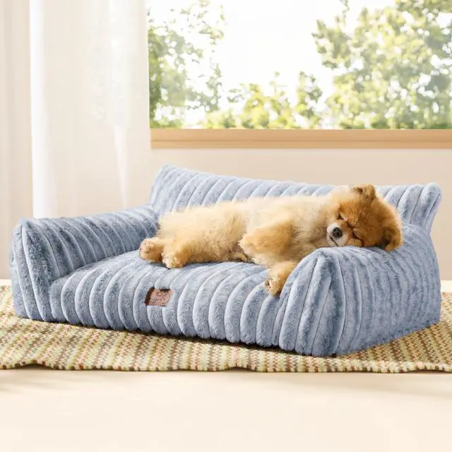 Main image of ComfyFleece Shown on TV Fluffy Dog Couch for Pets,30in Blue Indigo | Small & Medium Dog Bed Washable Cover,Supportive Couch Bed for Small Dogs,Pet Sofa Seen on Good Day New York,Up to 20 Lbs