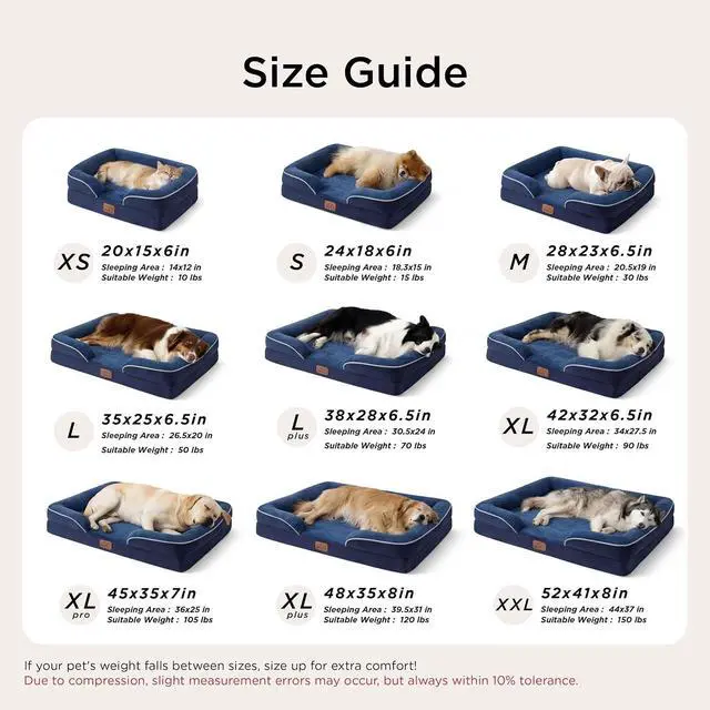 Alt view image 7 of 7 - Orthopedic Dog Beds Large Sized Dog with Removable Washable Cover | 38" Big Comfy Dog Couch Sofa Waterproof, Cozy Bolster Sides, Nonslip Bottom, Pet Bed for Cats and Senior Dogs, Blue Navy