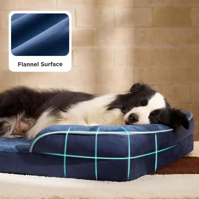 Alt view image 6 of 7 - Orthopedic Dog Beds Large Sized Dog with Removable Washable Cover | 38" Big Comfy Dog Couch Sofa Waterproof, Cozy Bolster Sides, Nonslip Bottom, Pet Bed for Cats and Senior Dogs, Blue Navy