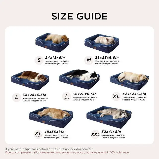 Alt view image 7 of 7 - Orthopedic Dog Beds Large Sized Dog with Removable Washable Cover | 35" Classic Big Dog Couch Sofa Waterproof, Comfy Bolster Sides, Nonslip Bottom, Cozy Pet Bed for Cats, Senior Dogs, Blue Navy