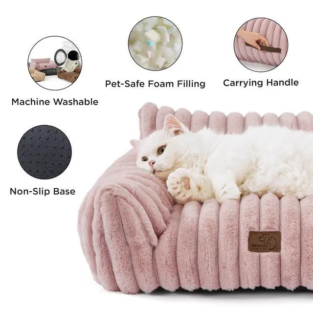 Alt view image 5 of 7 - ComfyFleece Shown on TV Dog Couch for Medium Dogs,36in Blush Pink | Dog Couch Bed with Removable Washable Cover,Supportive Pet Sofa for Medium Large Dogs,Seen on Good Day New York,Up to 40 Lbs