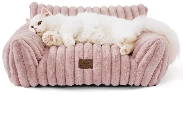 Main image of ComfyFleece Shown on TV Fluffy Cat Couch for Pets,24in Blush Pink | Cat Beds for Indoor Cats,Supportive Pet Sofa,Dog Couch Bed Seen on Good Day New York,Removable Washable Cover,Up to 10 Lbs