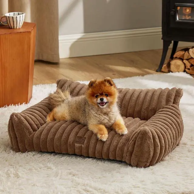 Main image of ComfyFleece Shown on TV Fluffy Dog Couch for Pets,30in Camel Brown | Small & Medium Dog Bed Washable Cover,Supportive Couch Bed for Small Dogs,Pet Sofa Seen on Good Day New York,Up to 20 Lbs