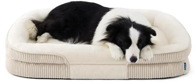 Main image of XL 360°Oval Bolster Orthopedic Dog Beds Large Sized Dog,42" Beige | Egg-Crate Foam for Senior Dogs, Big Comfort Pet Sofa Couch with Ultra-Soft Fleece Waterproof Washable Cover