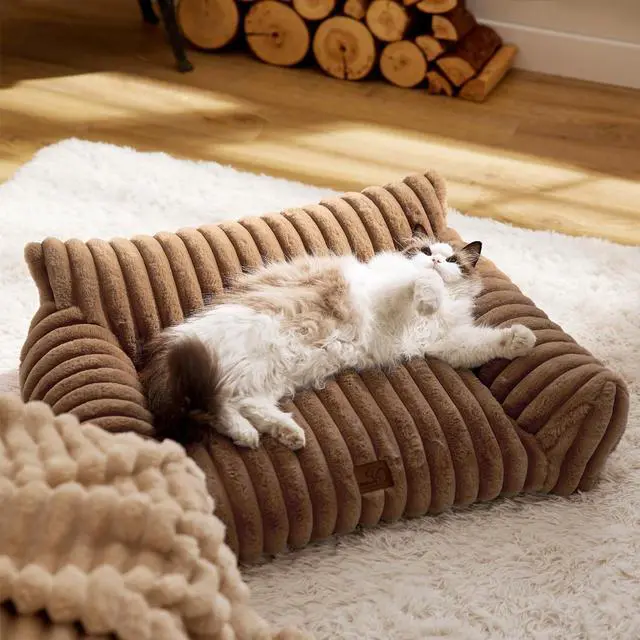 Alt view image 7 of 7 - ComfyFleece Shown on TV Fluffy Dog Couch for Pets,30in Camel Brown | Small & Medium Dog Bed Washable Cover,Supportive Couch Bed for Small Dogs,Pet Sofa Seen on Good Day New York,Up to 20 Lbs