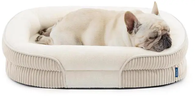 Main image of 360°Oval Bolster Orthopedic Dog Bed Medium Size Dog,30" Beige | Egg-Crate Foam for Senior Dogs, Big Comfort Pet Sofa Couch with Ultra-Soft Fleece Waterproof Washable Cover