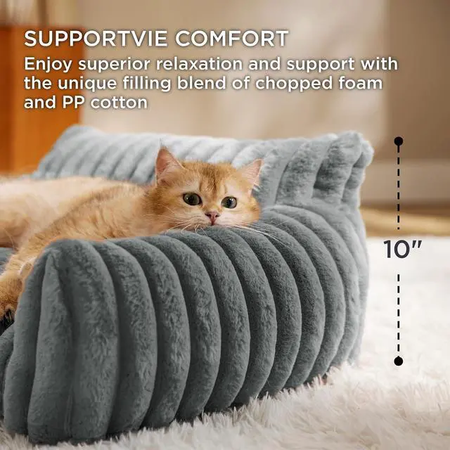 Alt view image 3 of 7 - ComfyFleece Shown on TV Dog Couch for Medium Dogs,36in Warm Grey | Dog Couch Bed with Removable Washable Cover,Supportive Pet Sofa for Medium Large Dogs,Seen on Good Day New York,Up to 40 Lbs