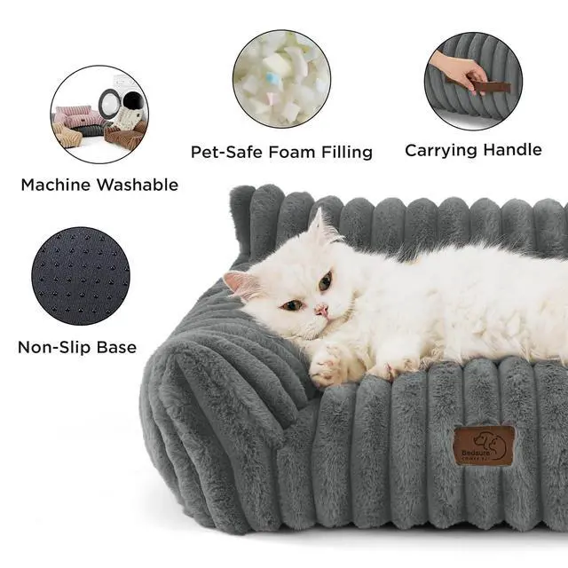 Alt view image 5 of 7 - ComfyFleece Shown on TV Dog Couch for Medium Dogs,36in Warm Grey | Dog Couch Bed with Removable Washable Cover,Supportive Pet Sofa for Medium Large Dogs,Seen on Good Day New York,Up to 40 Lbs
