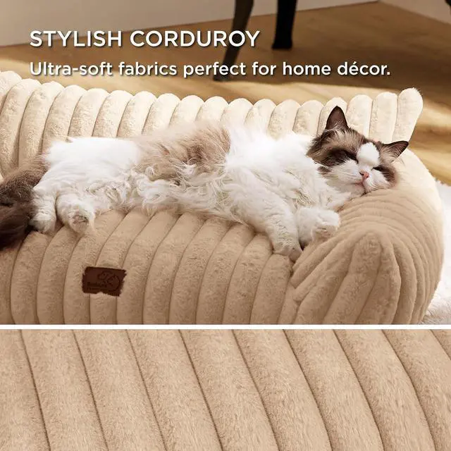 Alt view image 4 of 7 - ComfyFleece Shown on TV Fluffy Dog Couch for Pets,30in Sandy Beige | Small & Medium Dog Bed Washable Cover,Supportive Couch Bed for Small Dogs,Pet Sofa Seen on Good Day New York,Up to 20 Lbs