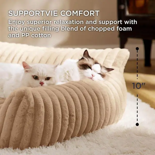 Alt view image 3 of 7 - ComfyFleece Shown on TV Fluffy Dog Couch for Pets,30in Sandy Beige | Small & Medium Dog Bed Washable Cover,Supportive Couch Bed for Small Dogs,Pet Sofa Seen on Good Day New York,Up to 20 Lbs