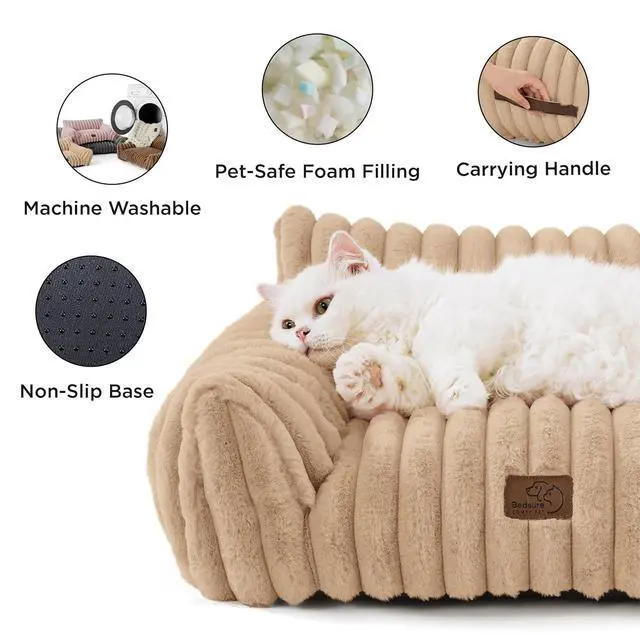 Alt view image 5 of 7 - ComfyFleece Shown on TV Fluffy Dog Couch for Pets,30in Sandy Beige | Small & Medium Dog Bed Washable Cover,Supportive Couch Bed for Small Dogs,Pet Sofa Seen on Good Day New York,Up to 20 Lbs