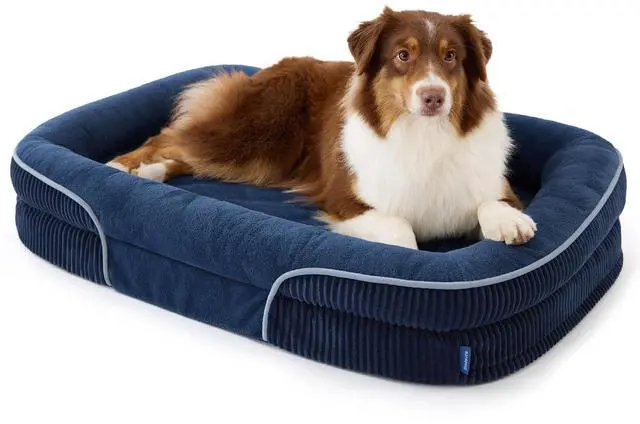 Main image of LPlus 360°Oval Bolster Orthopedic Dog Beds Large Sized Dog,38" Blue | Egg-Crate Foam for Senior Dogs, Big Comfort Pet Sofa Couch with Ultra-Soft Fleece Waterproof Washable Cover