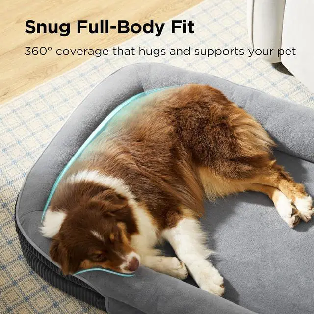 Alt view image 3 of 7 - XL 360°Oval Bolster Orthopedic Dog Beds Large Sized Dog,42" Grey | Egg-Crate Foam for Senior Dogs, Big Comfort Pet Sofa Couch with Ultra-Soft Fleece Waterproof Washable Cover
